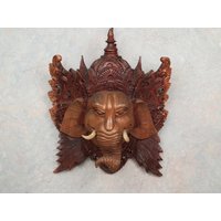 Holz Lord Ganesh Skulptur, Wanddekoration Holzschnitzerei, Handgeschnitzt, Ornament, Wohndekoration von SangkalaArt