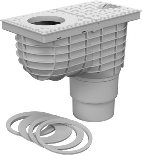 SaniVia Regenrohrablauf DN 110/125 mit Geruchsverschluss | Dachrinnenablauf für Regenwasser | Universal Kanalgully mit Flachabdeckung | Grau von SaniVia