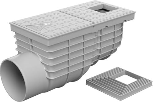 SaniVia Seitlicher Regenwassergully DN 110 | Dachrinnenablauf mit Exzenterdeckel | Geruchsverschluss & Schmutzfang | Aus Polypropylen & Polystyrol | Quadratdeckel | Grau von SaniVia