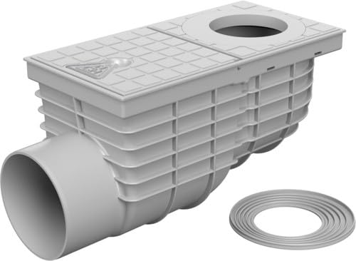 SaniVia Seitlicher Regenwassergully DN 110 Standard | Dachrinnenablauf mit Exzenterdeckel & Geruchsverschluss | 75–125 mm Fallrohranschluss | Grau von SaniVia