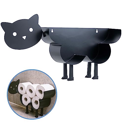 Sanics Ersatzrollenhalter Freistehend - WC Papierhalter Hängend - Wandhalterung - Katze - Toilettenpapierhalter Tiere - Schwarz von Sanics