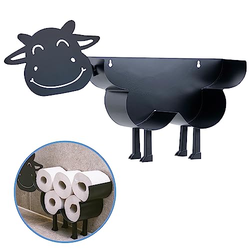 Sanics Ersatzrollenhalter Freistehend - WC Papierhalter Hängend - Wandhalterung - Kuh - Toilettenpapierhalter Tiere - Schwarz von Sanics