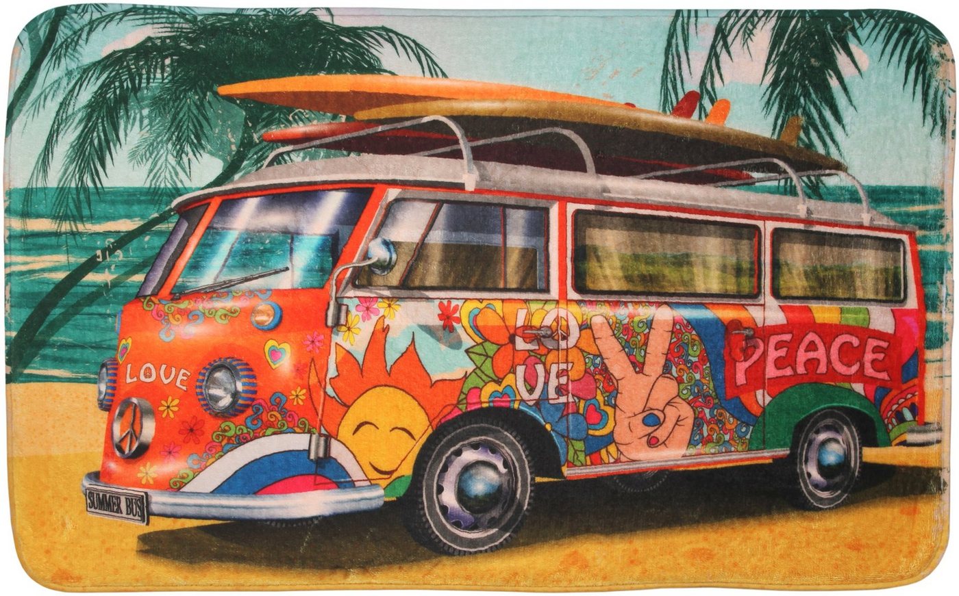 Badematte Summer Bus Sanilo, 50 x 80 cm, sehr weich, rutschfest, waschbar und schnelltrocknend, 100% Polyester von Sanilo