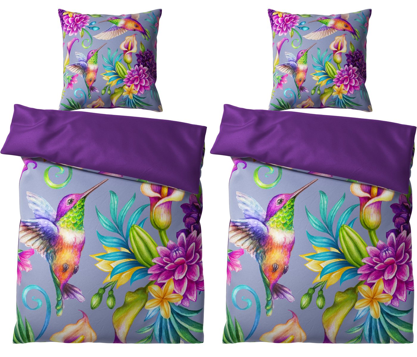 Bettwäsche Kolibri 135x200 cm, Bettbezug und Kissenbezug, Sanilo, Baumwolle, 4 teilig, Reißverschluss von Sanilo