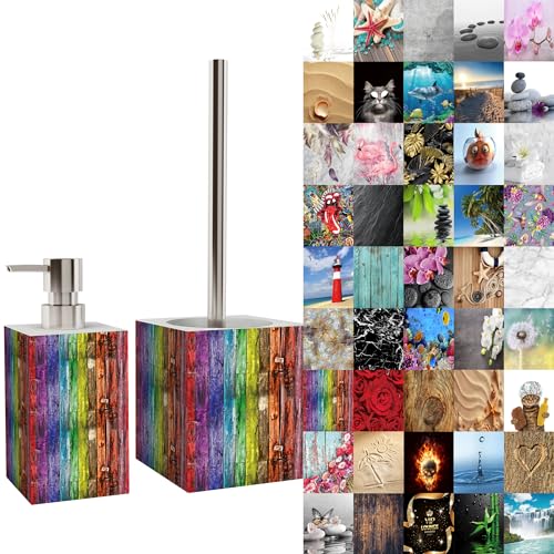 Sanilo Badezimmer Set, Seifenspender und WC Bürste mit Motiv, große Auswahl, Klobürste ohne Bohren, schöne Designs (Rainbow) von Sanilo