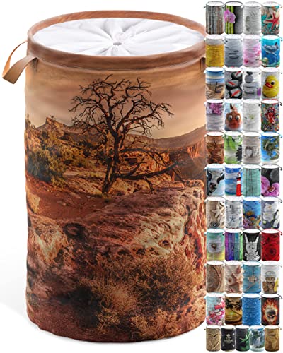 Sanilo Wäschekorb faltbar, stabiler runder Wäschesammler 60 Liter, Wäschesack mit Griffen und Abdeckung (Grand Canyon) von Sanilo