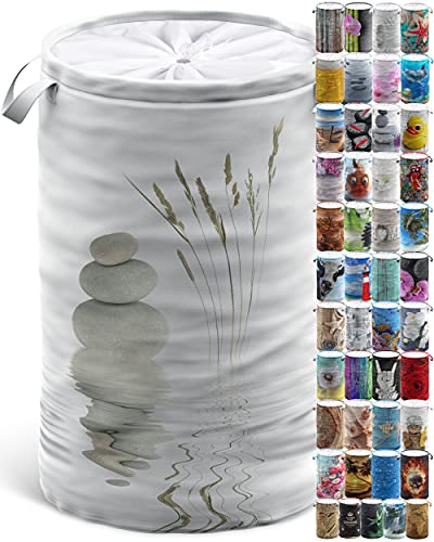 Sanilo Wäschekorb faltbar, stabiler runder Wäschesammler 60 Liter, Wäschesack mit Griffen und Abdeckung (Balance) von Sanilo