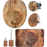 Sanilo Badaccessoire-Set "Rustikal", (Komplett-Set, 6 tlg.), bestehend aus WC-Sitz, Badteppich, Stöpsel, Seifenspender, WC-Bürste von Sanilo
