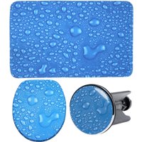 Sanilo Badaccessoire-Set "Tautropfen Blau", (Komplett-Set, 3 tlg.), bestehend aus WC-Sitz, Badteppich und Waschbeckenstöpsel von Sanilo