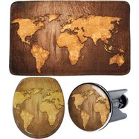 Sanilo Badaccessoire-Set "World Map", (Komplett-Set, 3 tlg.), bestehend aus WC-Sitz, Badteppich und Waschbeckenstöpsel von Sanilo