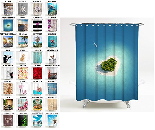 Sanilo Duschvorhang, viele schöne Duschvorhänge zur Auswahl, hochwertige Qualität, inkl. 12 Ringe, wasserdicht, Anti-Schimmel-Effekt (Dream Island) von Sanilo