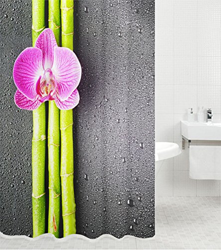 Sanilo Duschvorhang Asia 180 x 180 cm, hochwertige Qualität, 100% Polyester, wasserdicht, Anti-Schimmel-Effekt, inkl. 12 Duschvorhangringe von Sanilo