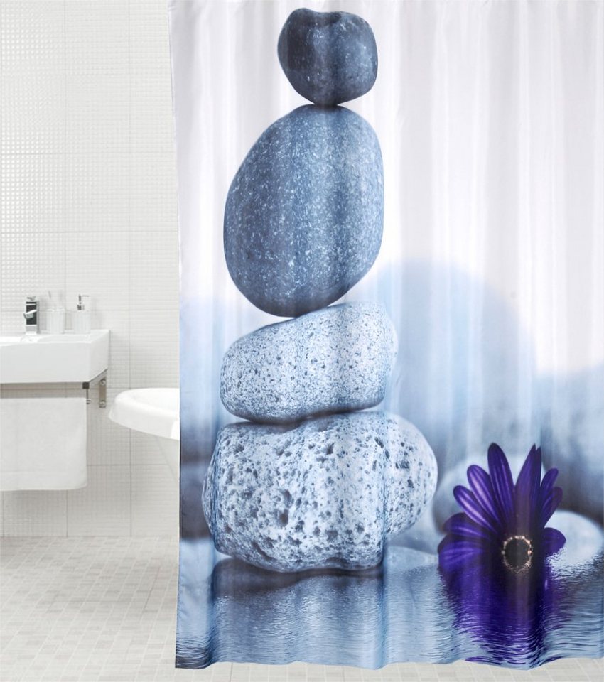 Sanilo Duschvorhang Energy Stones 180 x 200 cm, 100% wasserdicht, Anti-Schimmel-Effekt, hochwertige Qualität von Sanilo