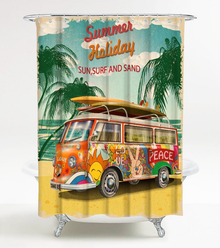 Sanilo Duschvorhang Summer Bus 180 x 200 cm, 100% wasserdicht, Anti-Schimmel-Effekt, hochwertige Qualität von Sanilo