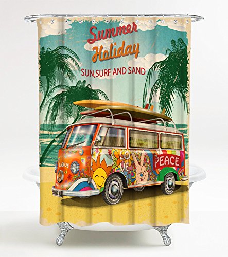 Sanilo Duschvorhang Summer Bus 180 x 200 cm, hochwertige Qualität, 100% Polyester, wasserdicht, Anti-Schimmel-Effekt, inkl. 12 Duschvorhangringe von Sanilo