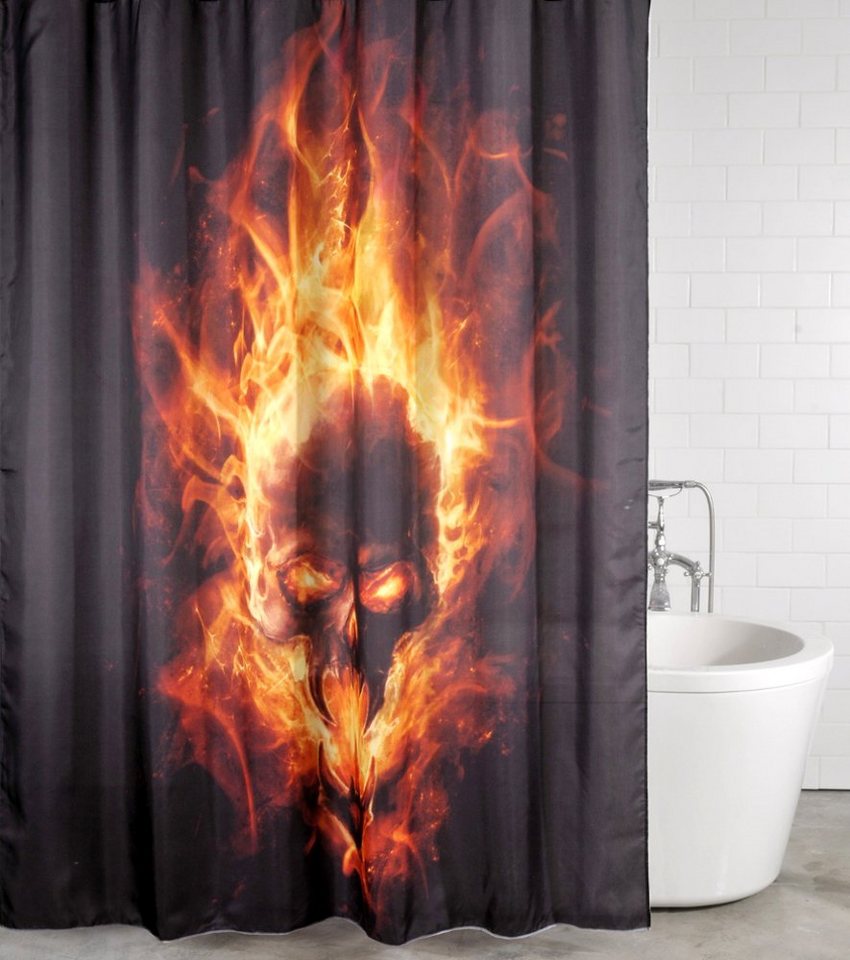 Sanilo Duschvorhang Totenkopf in Flammen 180 x 200 cm, 100% wasserdicht, Anti-Schimmel-Effekt, hochwertige Qualität von Sanilo