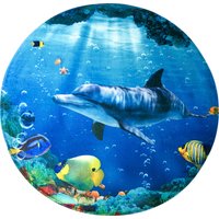 Sanilo Schaum-Badematte "Delphin Korallen", Höhe 15 mm, Memory Schaum-rutschhemmend beschichtet, fußbodenheizungsgeeignet-schnell trocknend-strapazierfähig, super weich, kräftige Farben, rutschhemmend, waschbar, Ø80cm von Sanilo