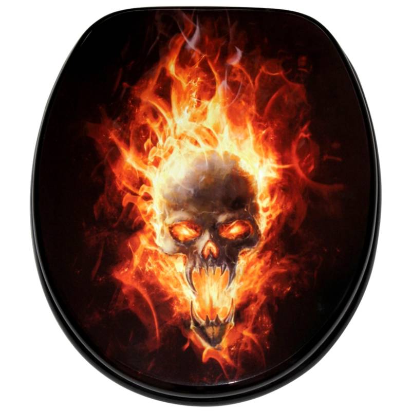 Sanilo WC Sitz Totenkopf in Flammen, Hochwertiger und Stabiler Toilettendeckel aus Holz von Sanilo