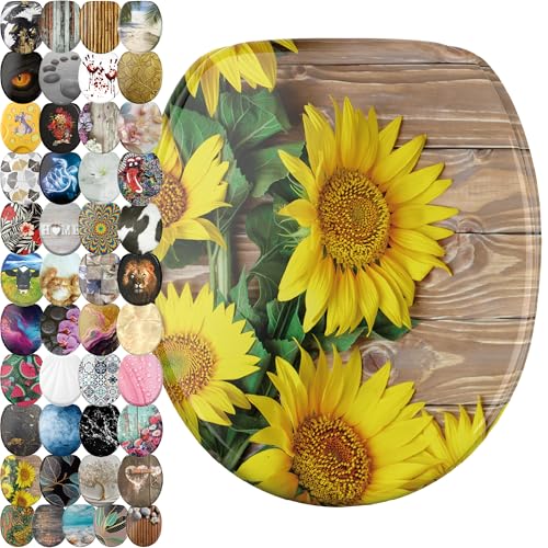 Sanilo WC Sitz mit Absenkautomatik, viele neue Toilettendeckel zur Auswahl, hochwertige Oberfläche, einfache Montage, stabile Scharniere (Sunflower) von Sanilo