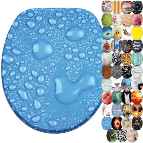 Sanilo WC Sitz mit Absenkautomatik, viele schöne Toilettendeckel zur Auswahl, hochwertige und stabile Qualität aus Holz (Tautropfen Blau) von Sanilo