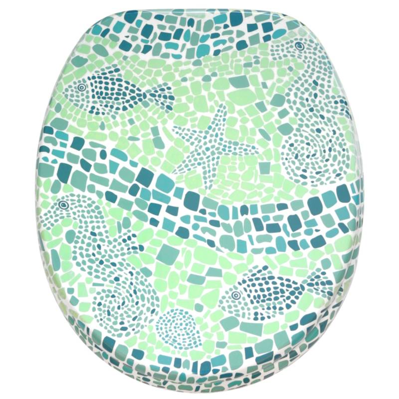 Sanilo WC Sitz mit Absenkautomatik Mosaic World Green, Hochwertiger und Stabiler Toilettendeckel aus Holz von Sanilo