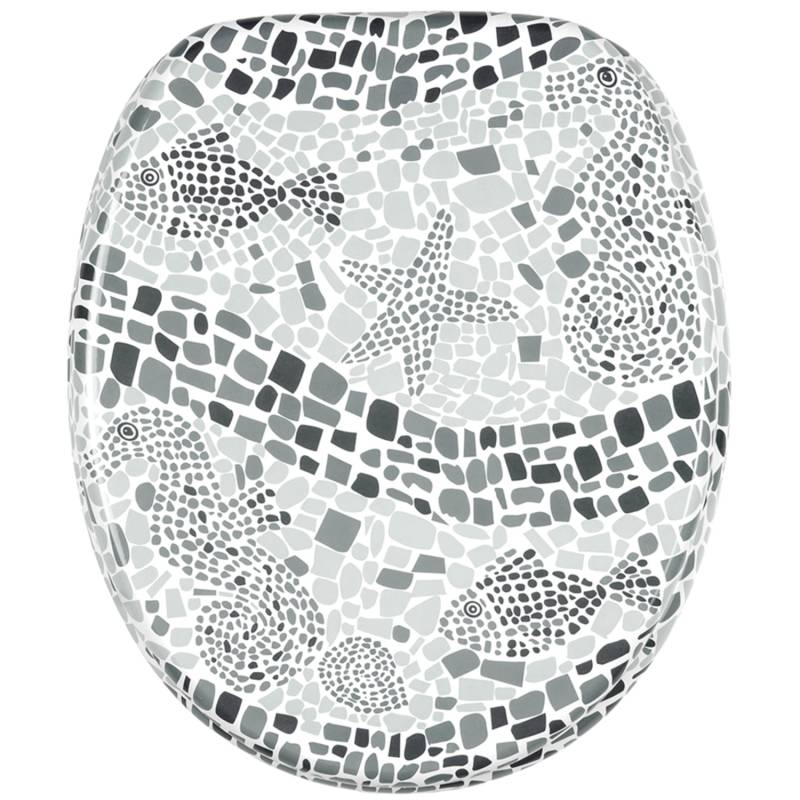 Sanilo WC Sitz mit Absenkautomatik Mosaic World Grey, Hochwertiger und Stabiler Toilettendeckel aus Holz von Sanilo