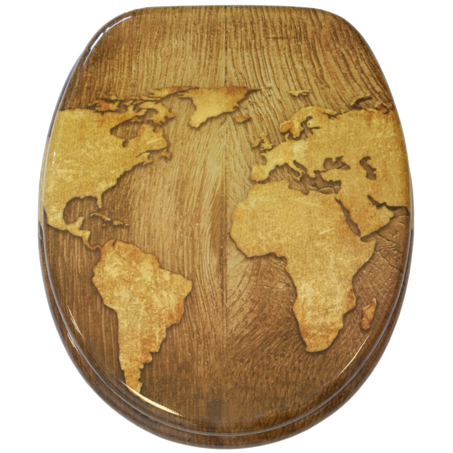 Sanilo WC Sitz mit Absenkautomatik World Map, Hochwertiger und Stabiler Toilettendeckel aus Holz von Sanilo
