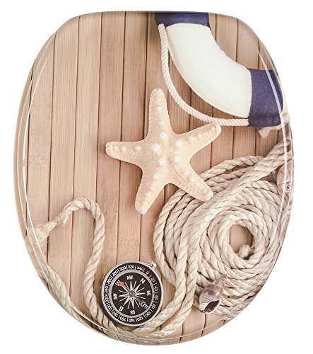 Sanilo WC Sitz ohne Absenkautomatik, hochwertiger Toilettendeckel, einfache Montage, stabile Scharniere, Maritime von Sanilo
