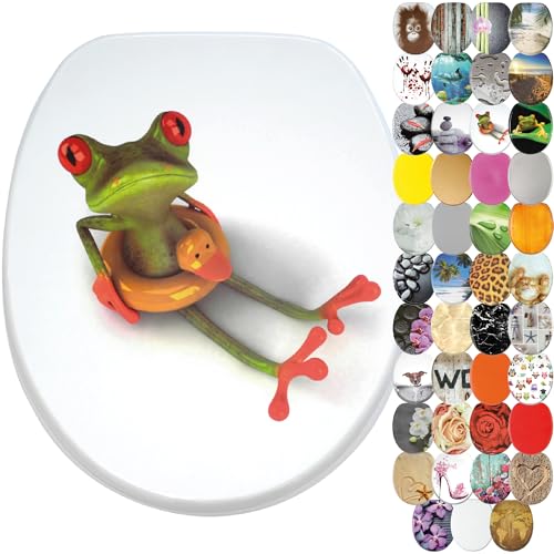 Sanilo WC Sitz ohne Absenkautomatik, viele neue Toilettendeckel zur Auswahl, hochwertige Oberfläche, stabile Scharniere, leichte Montage (Froggy) von Sanilo