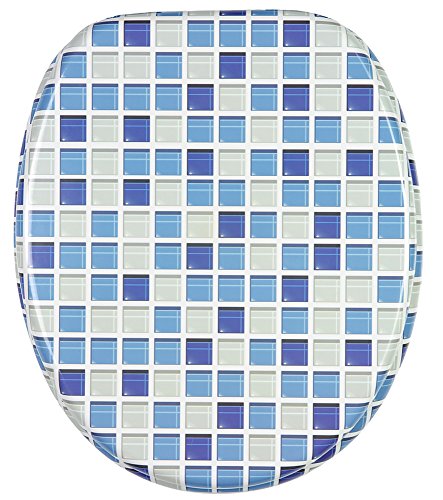 WC Sitz mit Absenkautomatik, hochwertige Oberfläche, einfache Montage, stabile Scharniere, Mosaik Blau von Sanilo