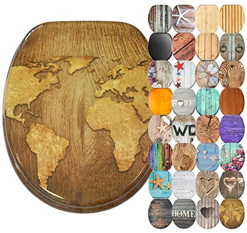 Sanilo WC Sitz mit Absenkautomatik, viele schöne Holz Toilettendeckel zur Auswahl, hochwertige und stabile Qualität (World Map) von Sanilo