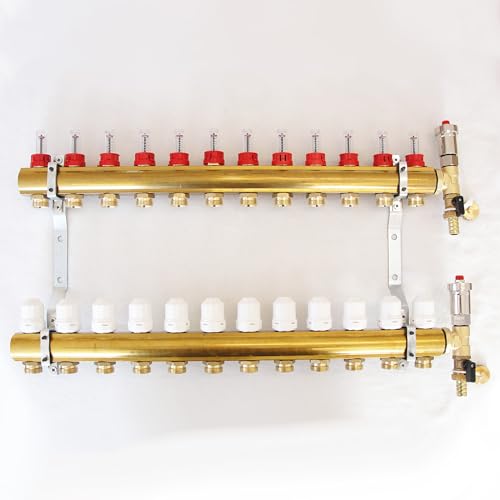 Fussbodenheizungsverteiler Heizkreisverteiler mit Durchflussmengenmesser und Entlüftergruppe 2-12 Heizkreise für Fussbodenheizung (12-fach Verteiler) von Sanimix24