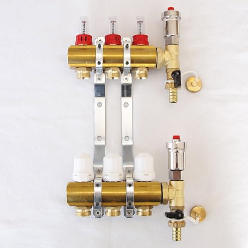 Fussbodenheizungsverteiler Heizkreisverteiler mit Durchflussmengenmesser und Entlüftergruppe 2-12 Heizkreise für Fussbodenheizung (3-fach Verteiler) von Sanimix24