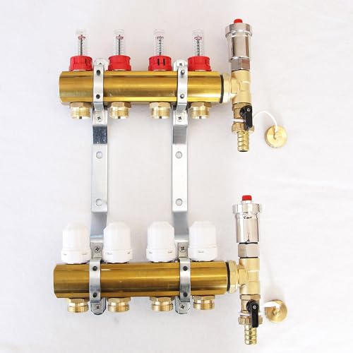 Fussbodenheizungsverteiler Heizkreisverteiler mit Durchflussmengenmesser und Entlüftergruppe 2-12 Heizkreise für Fussbodenheizung (4-fach Verteiler) von Sanimix24