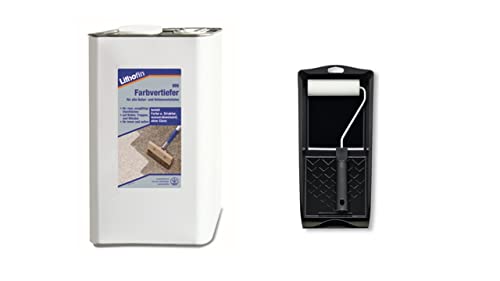 Sanitärshop Baustoffe & Sanitär Set: 1 x 5 l Lithofin MN Farbvertiefer 5 Liter mit Auftragset - macht wasser-u. schmutzabweisend für Beton-u. Natursteinbeläge von Sanitärshop Baustoffe & Sanitär