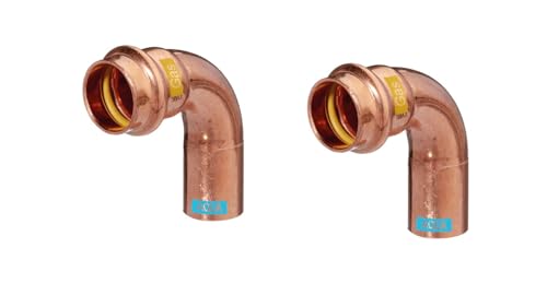 2 Stück Pressfittings Kupfer Bogen 90° mit 1 Muffe 15mm- 1 Produkt für Gas Trinkwasser und Heizung - V Kontur(Press) von Sanitärshop Baustoffe & Sanitär