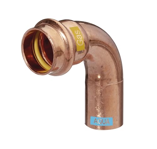 2 Stück Pressfittings Kupfer Bogen 90° mit 1 Muffe 22mm- 1 Produkt für Gas Trinkwasser und Heizung - V Kontur(Press) von Sanitärshop Baustoffe & Sanitär