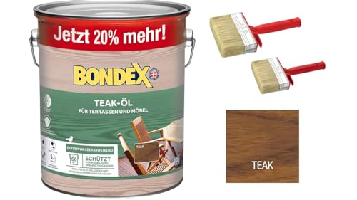 Bondex Teak-Öl 3 Liter - Holzöl - Natürliche Eigenfärbung - Witterungsbeständigkeit - UV-Schutz - Wasserabweisend - inkl. 2 Flächenstreicher 100x30mm und 70x30mm (Teak Öl 3 Liter) von Sanitärshop Baustoffe & Sanitär