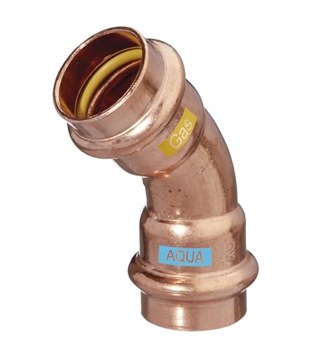 Sanitärshop Baustoffe & Sanitär Pressfittings Kupfer - 1 Produkt für Gas Trinkwasser und Heizung - V Press Kontur (Bogen 45° 2 Muffen - 1 Stück, 15mm) von Sanitärshop Baustoffe & Sanitär