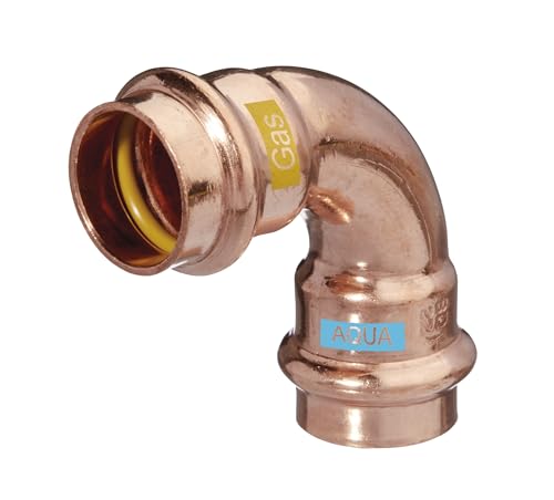 Sanitärshop Baustoffe & Sanitär Pressfittings Kupfer - 1 Produkt für Gas Trinkwasser und Heizung - V Press Kontur (Bogen 90° 2 Muffen - 1 Stück, 22mm) von Sanitärshop Baustoffe & Sanitär