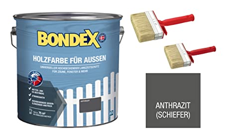 Sanitärshop Baustoffe & Sanitär Set: 1 x Bondex Holzfarbe für Außen, 7,5 L für ca. 70 m² Wetter- & UV-beständig atmungsaktiv inkl. 2 Flächenstreicher (anthrazit) von Sanitärshop Baustoffe & Sanitär