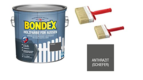 Sanitärshop Baustoffe & Sanitär Set: 1 x Bondex Holzfarbe für Außen 2,5 L anthrazit für ca. 25 m² Wetter- & UV-beständig atmungsaktiv inkl. 2 Flächenstreicher von Sanitärshop Baustoffe & Sanitär