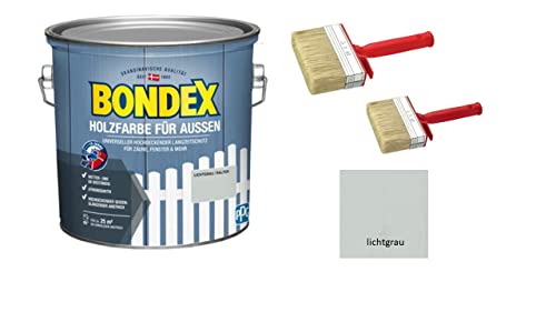 Sanitärshop Baustoffe & Sanitär Set: 1 x Bondex Holzfarbe für Außen 2,5 L lichtgrau für ca. 25 m² Wetter- & UV-beständig atmungsaktiv inkl. 2 Flächenstreicher von Sanitärshop Baustoffe & Sanitär