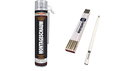 Sanitärshop Baustoffe & Sanitär Set: 3 x 500ml KIM-TEC Montageschaum Bauschaum PUR B3 1K inkl. Zollstock + Bleistift von Sanitärshop Baustoffe & Sanitär