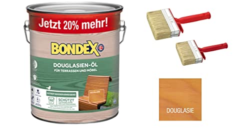 Sanitärshop Baustoffe & Sanitär Set: Bondex Douglasien Öl 3 Liter - Holzöl - Witterungsbeständigkeit - UV-Schutz - Wasserabweisend - inkl. 2 Flächenstreicher 100x30mm und 70x30mm von Sanitärshop Baustoffe & Sanitär