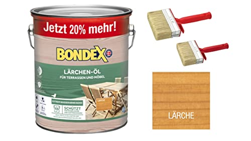 Sanitärshop Baustoffe & Sanitär Set Bondex Lärchen Öl 3 Liter - Holzöl - Witterungsbeständigkeit - UV-Schutz - Wasserabweisend - inkl. 2 Flächenstreicher 100x30mm und 70x30mm von Sanitärshop Baustoffe & Sanitär