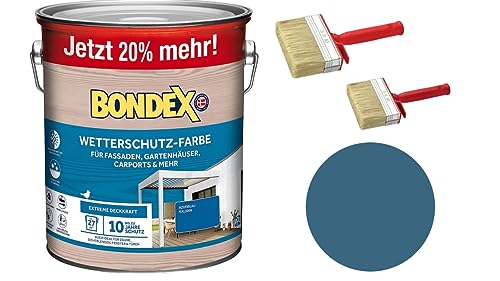 Sanitärshop Baustoffe & Sanitär Set: Bondex Wetterschutz Farbe - atmungsaktiver und hochdeckender Wetterschutz für alle Hölzer im Außenbereich (Azurblau (RAL 5009), 3 Liters) von Sanitärshop Baustoffe & Sanitär