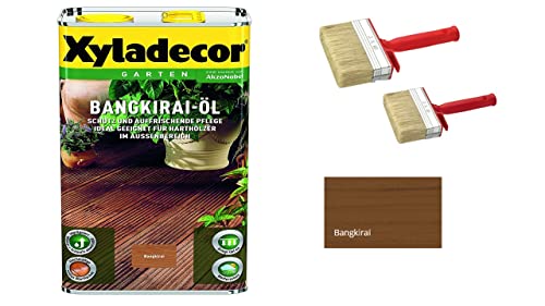 Sanitärshop Baustoffe & Sanitär Set: Xyladecor Bangkirai Öl 5 Liter inkl. 2 Flächenstreicher 100x30mm und 70x30mm von Sanitärshop Baustoffe & Sanitär