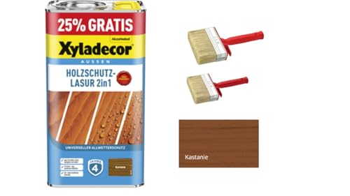 Sanitärshop Baustoffe & Sanitär Xyladecor Holzschutzlasur 2in1 Promo für aussen - inkl. 2 Flächenstreicher (kastanie, 5 Liters) von Sanitärshop Baustoffe & Sanitär