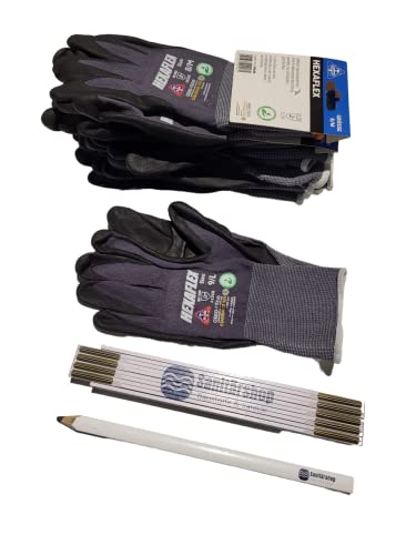 Schutzhandschuhe Arbeitshandschuhe Handschuhe Maxiflex schwarz EN388 Kategorie II - inkl. 1 Sanitärshop Zollstock und Bleistift (Gr. 10 ((XL), 12, stück) von Sanitärshop Baustoffe & Sanitär